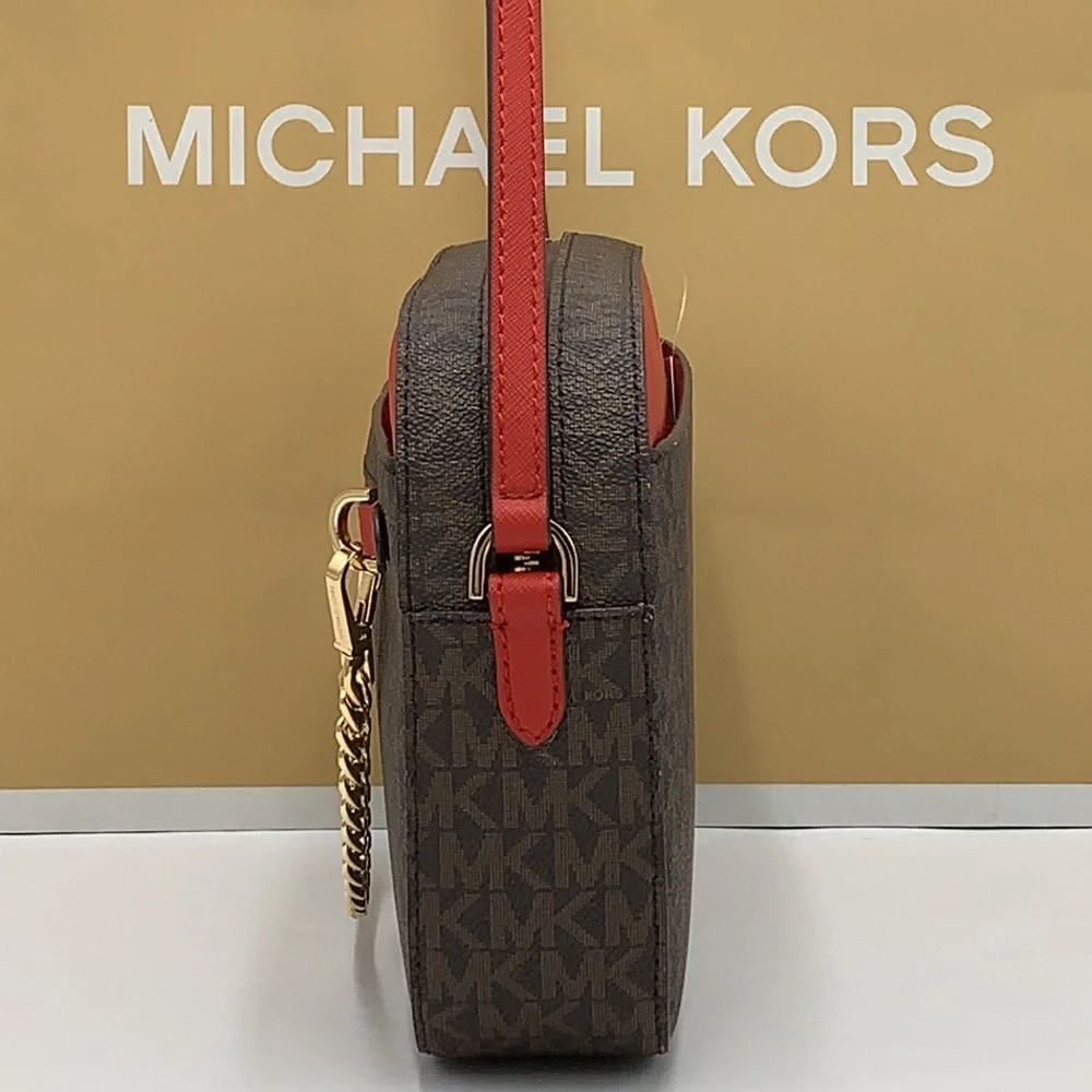 MICHAEL KORS LARGE EAST WEST ZIP CHAIN XBODY FLAME MULTI/ BROWN - Picture 6 of 16
